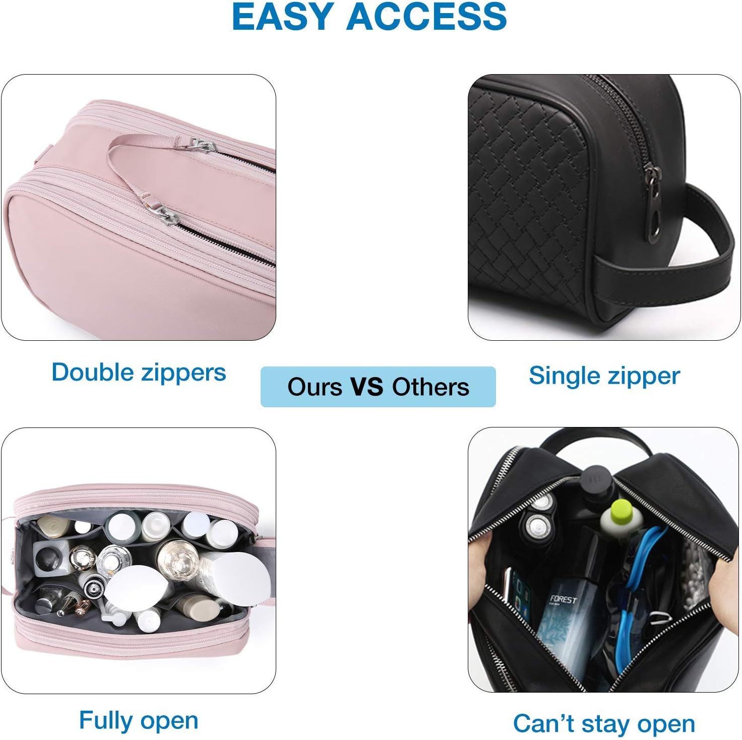 BAGSMART Toiletry Bag for Men， Travel Toiletry Organizer Dopp Kit Water-resistant Shaving Bag for Toiletries Accessories， Black - Image 5